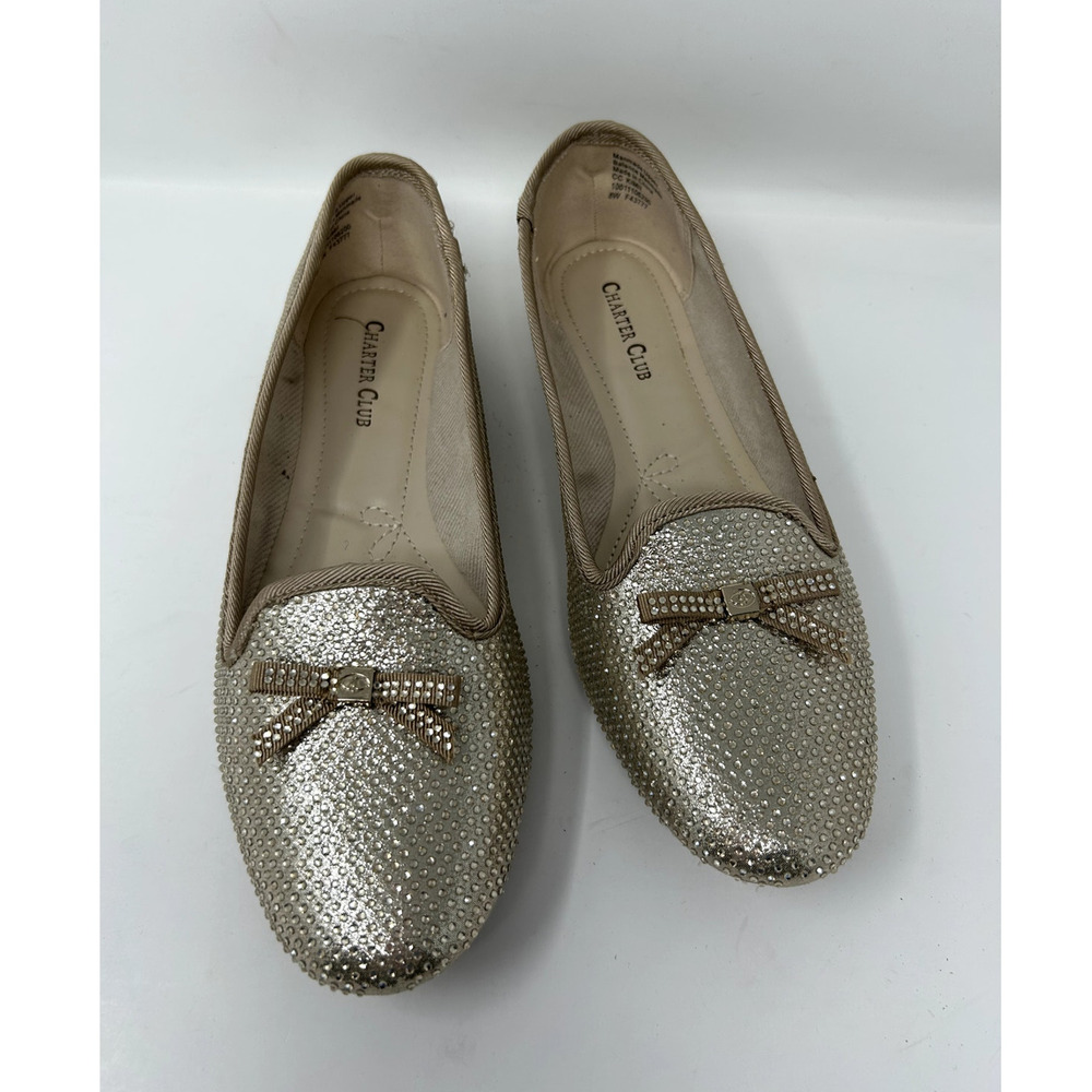 Charter Club Women Slip On Loafers Kimii 2 Size US 9.5 M Platino Bling Bow New